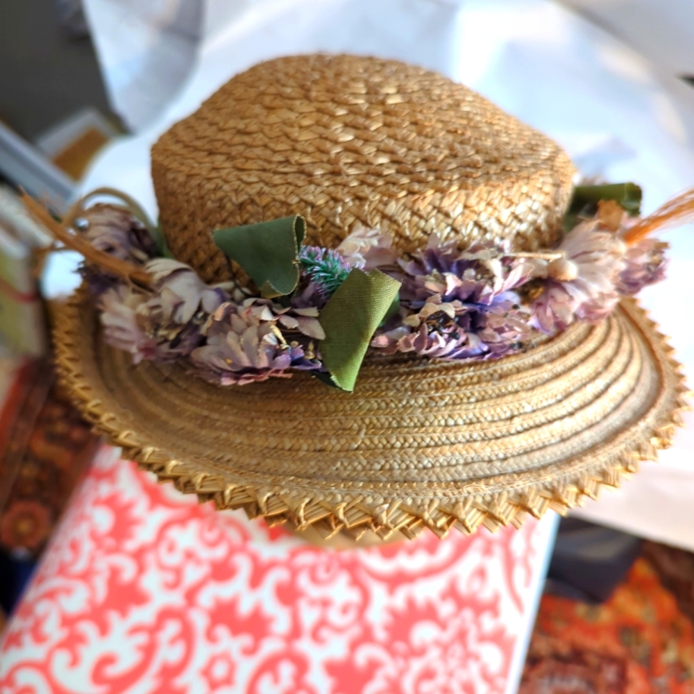 Adorable Vintage Pollyanna Hat 1930's Imperfect, Unique Straw Pattern.Time Aged.